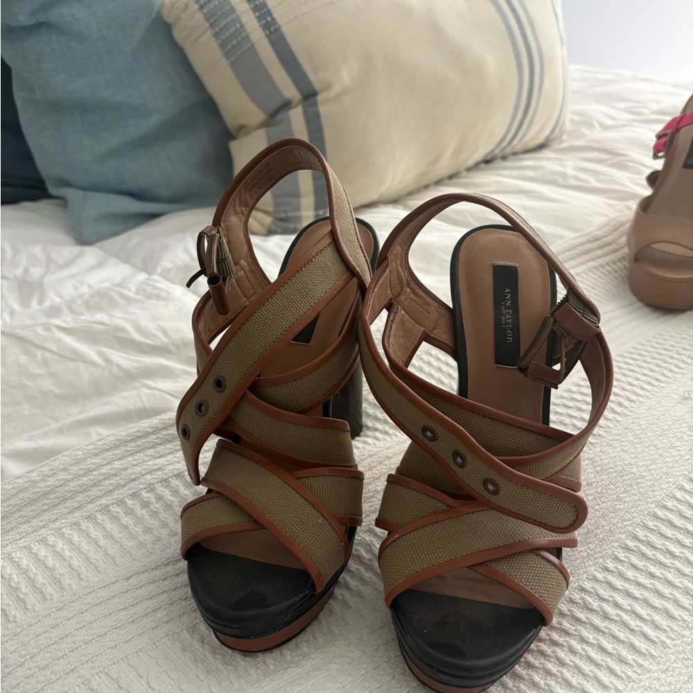 Ann Taylor Brown and Tan Strappy Sandals